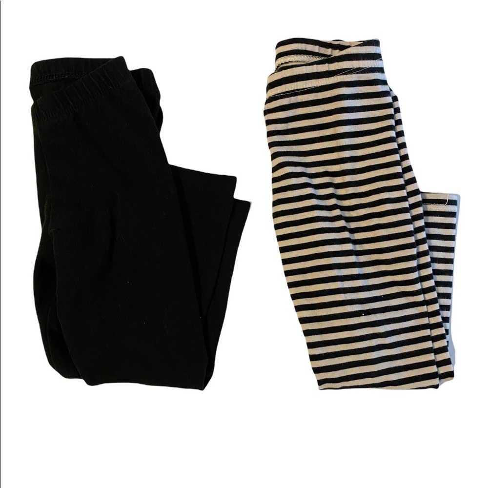 2 pair cat & jack leggings size 2T solid black and black/white stripes